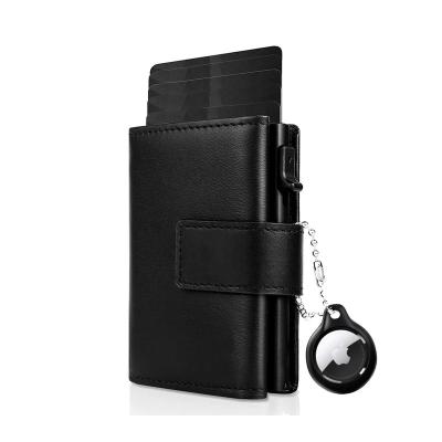 China GPS Man Wallet With Airtag Holder Aluminum Rfid Card Holder With Money Clip Small Coin Purse Air Tag Wallet Leather Air Tag for sale