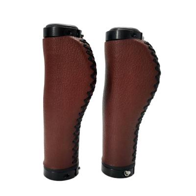 China Retro BMX OEM Sale Soft Comfortable Vintage PU Bicycle Handlebar Grips Lock Bike Aluminum Alloy Bicycle Part Leather Accessories for sale