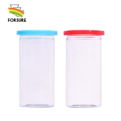 China recyclable & 300ml Shatterproof Clear 10oz Plastic Container Food Storage With Color Lid And Top Seal Nuts Candy Jar Packing Pet Jars for sale