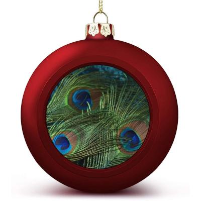 China Glass Christmas Ball Ornament, Green Peacock Feather Christmas Tree Decorations, Holiday Hanging Balls for sale