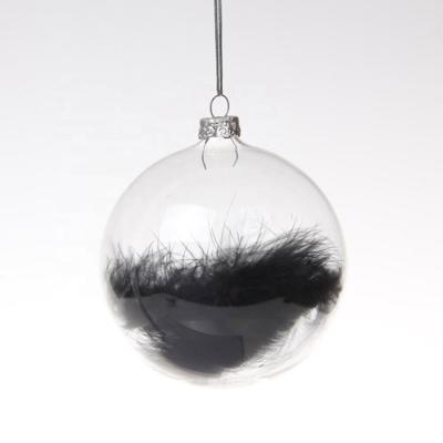 China New Christmas Holiday Decoration Clear Glass Ball Christmas Decoration Feather Globe Fillable Glass Baubles for sale