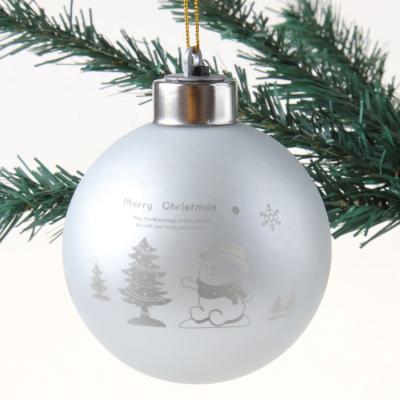 China Handmade Factory Outlet LED Engrave Glass Lights Christmas Ball With Matte White Painting for sale