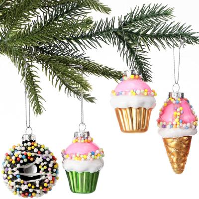 China Glass Christmas Ornaments Christmas Cupcake Ice Cream Swollen Donut For Christmas Tree Party Decor for sale