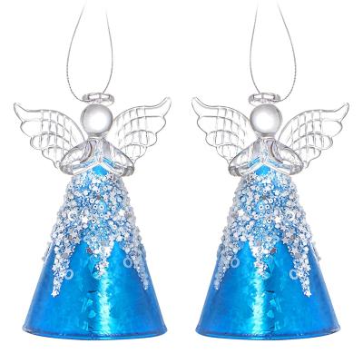 China Europe Angel Glass Decorations Blue Indoor Christmas Ornaments Suitable For Home Party Hanging Decoration for sale