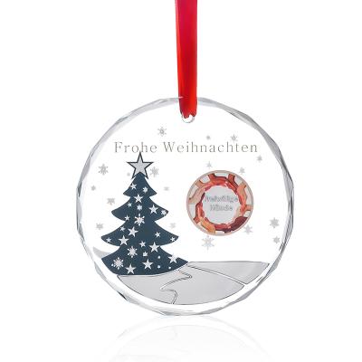 China Handmade Wholesale Christmas Ornaments Glass Pendant Customized Sublimation Clear White Crystal Glass Christmas Ornaments for sale