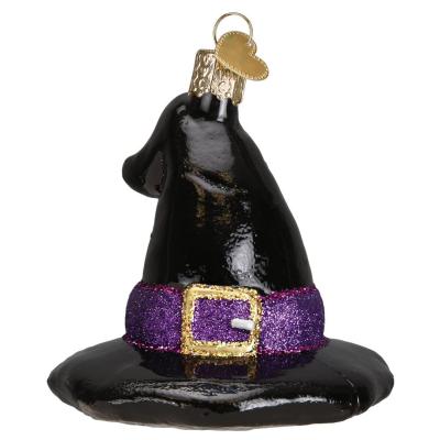 China Halloween Glass Decorations Glass Blown Ornaments For Christmas Tree, Witch's Hat for sale