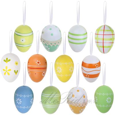 China Holiday Decorations Plastic Easter Eggs Ornaments Printed Hanging Eggs For Spring Easter Tree Hanging Decoration for sale