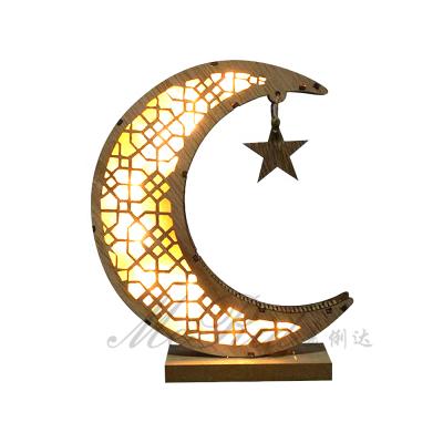 China Glass Moon Ornaments Arab Muslim Light Opens Decorations Rustic Wooden Crescent Moon Ramadan Eid Mubarak Festival Decoration 1 Color for sale