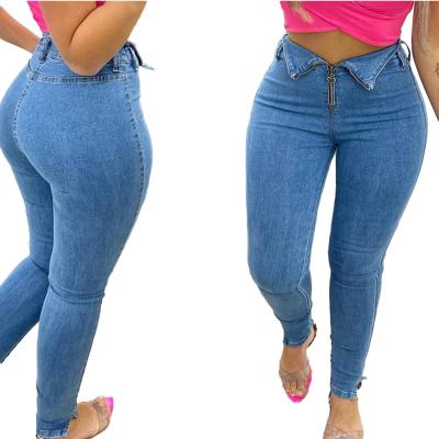 China 2021 R09145 Viable - Fashion Solid Denim Zipper Pencil Pants Women Jeans for sale