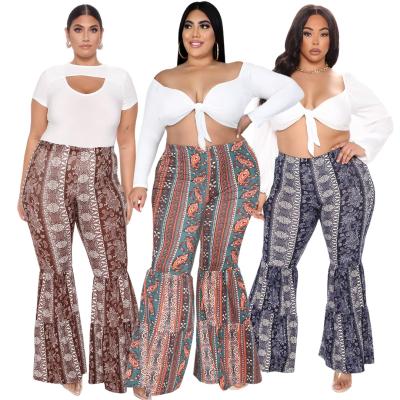 China 2021 R09004 Anti-Static - Fashion Casual Printed Multilayer Women Flare Pants Plus Size for sale