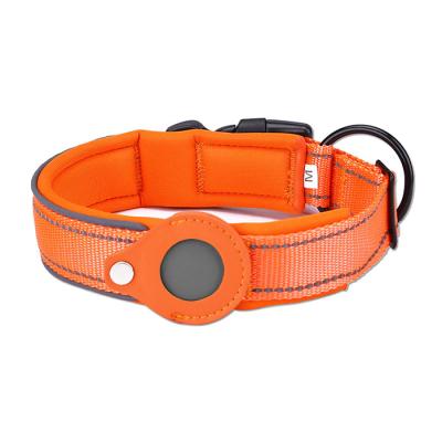 China Reflective Padded Dog Collar Collar With Holder For Airtag Case Adjustable Anti-lost Soft Neoprene Padded Custom Logo Dog Collar for sale