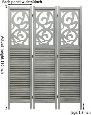 China 5.6 cu. ft. Eco-Friendly Panels Room Dividers, Vintage Carved Wood Privacy Screen, Folding Wall Divider, Space Separate, Gray for sale