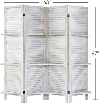 China Eco-Friendly 5.6 ft. Partition Wood Room Divider, Wood Folding Room Dividers and Folding Privacy Screens with Shelves (4 Panel, Rustic White) for sale