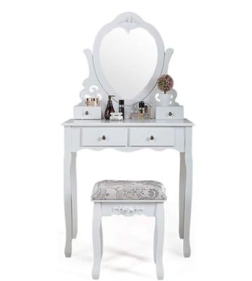 China Dresser Dressing Makeup Vanity Set Table With Stool And Mirror Storage Compartment Cushioned White for sale