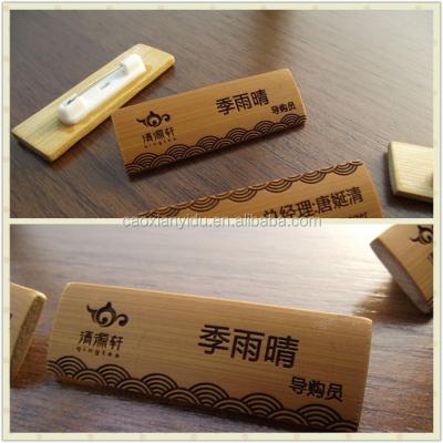 China China Customized Bamboo Wooden Badge Wooden Name Tag Staff Member Engraving High Grade Name PIN for sale