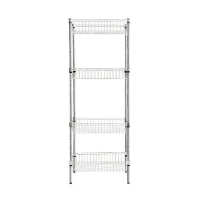 China Kitchen Mountable Grid Panel Wire Hanging Organizer Rack Bin Storage Flat Display Shelf Space White Kitchen Metal Customized Steel Wall for sale