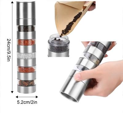 China Viable Manual Salt and Pepper Grinder Stainless Steel 5 in 1 Grinder with Adjustable Ceramic Burr Pepper Grinder for sale