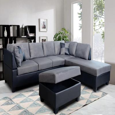 China Convertible Modern suede with PVCL shaped sofa set with storage pedals for sale