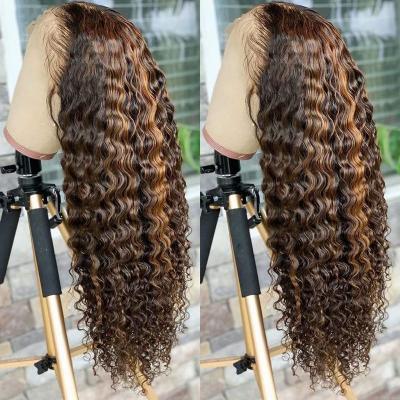 China Wholesale Cheap Silky Straight Wave Deepwave Human Hair Wigs, Highlights Honey Brown Transparent Frontal Hair Wigs Lace Front For Black Woman for sale