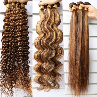 China Silky Straight Wave Bundles With Highlights P4/27 Colored Hair, Hair #4/27 Wholesale Highlight Mink 30 Bundles Honey Highlights 12a Sew Bundle for sale