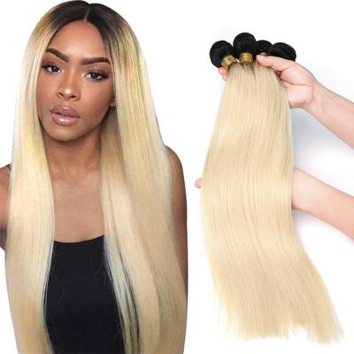 China High Quality Straight Remy Human Hair Bundles With 13*6 Lace Headband, Brazilian Straight Blonde 1B 613 Ombre Hair Bundles With Closure for sale