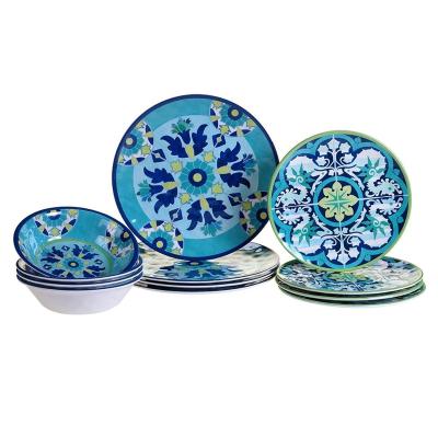 China Sustainable 12 Pcs Melamine Dinnerware Set Service For 4 , Melamine Dinner Set for sale