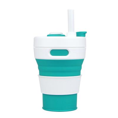 China New Product Durable Multi Colors Safe Silicone Portable Foldable Water Tea Cup Coffee Cup With Straw for sale