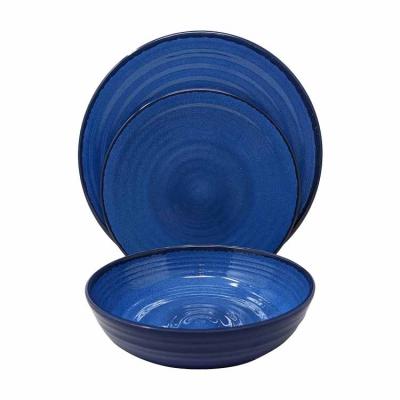 China Viable Wholesale High Quality Blue 4 Person Screw Net Melamine Dish Restaurant Melamine Dinner Set Dinnerware Set for sale