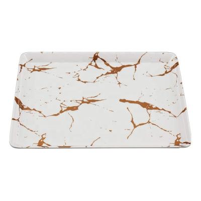 China Hot Selling Melamine Tableware Viable Marble Serving Tray Plastic Rectangular Plate With Customized, Food Grade for sale