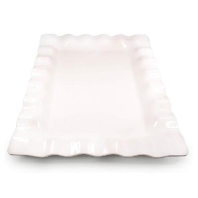 China Sustainable White Melamine Scalloped Serving Tray - Safe Turkey Tray Serving Tray - White Rectangle Tray Tray for sale