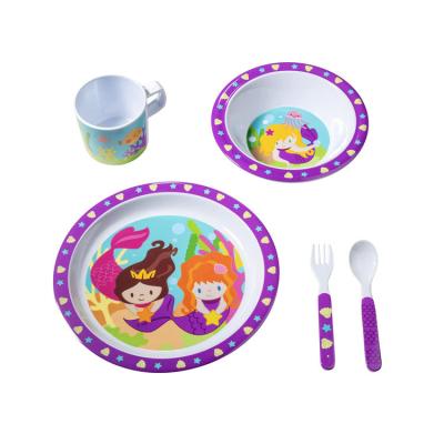 China 5pcs Minimalist Eco-Friendly Cute Cartoon Food Grade Funny Bowl Set Melamine Baby Tableware Kids Roll Fork Cup Spoon for sale