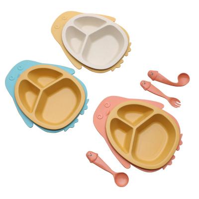 China Novelty Design New Penguin PP Straw Safe Kids Feeding Plate Durable Plastic Kids Divided Dishes Dining Set for sale