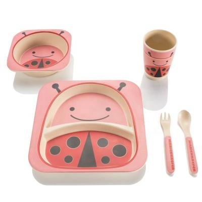 China Home Used Melamine 5pcs Kids Bamboo Tableware Set Wholesale Child Tableware Dish Bowl And Cup Set for sale