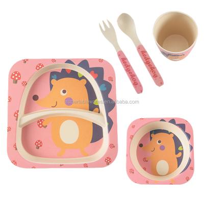 China High Quality Sustainable 5pcs Melamine Child Sustainable Custom Tableware Set Bamboo Fiber BPA Free for sale