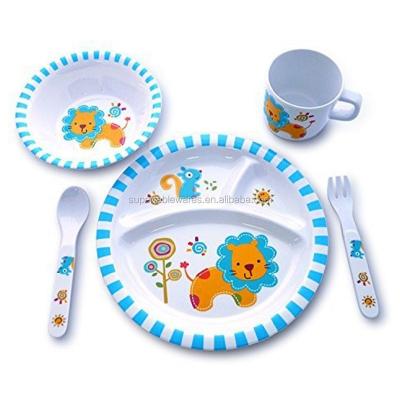 China Modern Wholesale 5PCS BPA Free Kids Dish Set with Dish, Bowl, Cup, Fork and Spoon, Reusable, Dishwasher Safe for sale