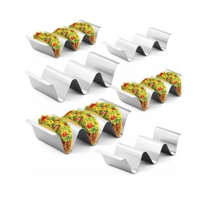 China Oven Grill Dishwasher Safe Stylish 3 Tacos Stainless Steel Shell Taco Tray Holder Stand Viable Set 3 for sale