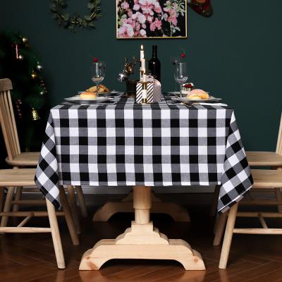 China Buffalo Farmhouse Rectangle Gingham Plaid Plaid Tablecloth White 140*180cm Cotton Waterproof Black for sale