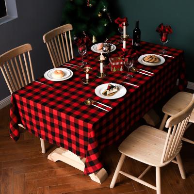 China Christmas Table Cloth Cotton Jacquard Buffalo Plaid Waterproof Rectangular Red And Black Christmas Table Cloth for sale