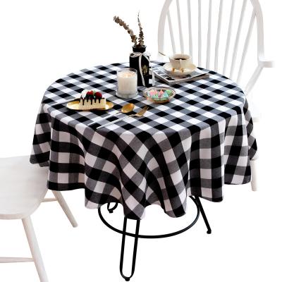 China Cheap Black and White Buffalo 120cm Classic Waterproof Plaid Around Checked Cotton Table Cloth for sale