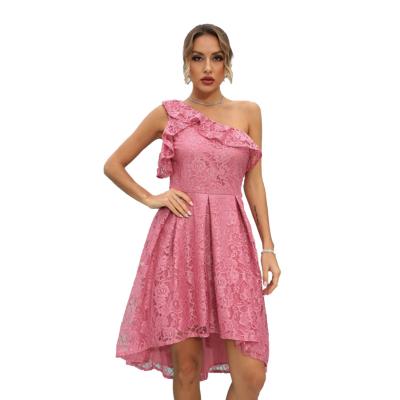 China Fashion Anti-Static Design Sleeveless Peplum Off The Shoulder Lace Spring Summer Dress 2022 Women Casual for sale