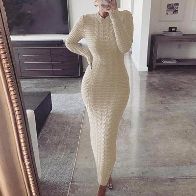 China 2021 Autumn Anti-static Winter Women's Clothing Fashion Twist Long Sleeved Women's Long Knitted Dress for sale