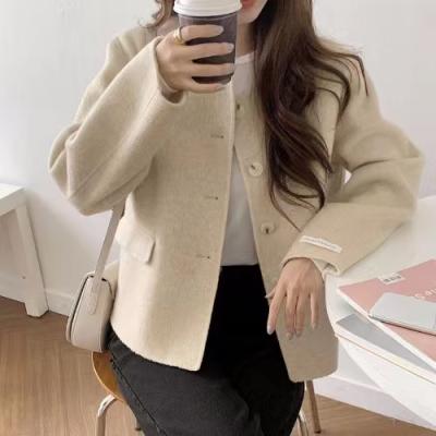 China 2021 Winter Straight Round Neck Fashion Wool Cashmere Cardigan Coat Fall Waterproof Women for sale