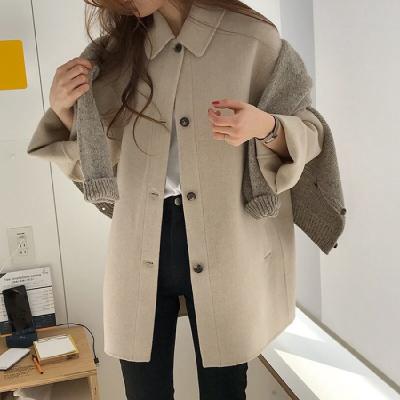 China fashion lapel solid color Anti-wrinkle anti-wrinkle autumn winter new style woolen women mid length woolen coat for sale