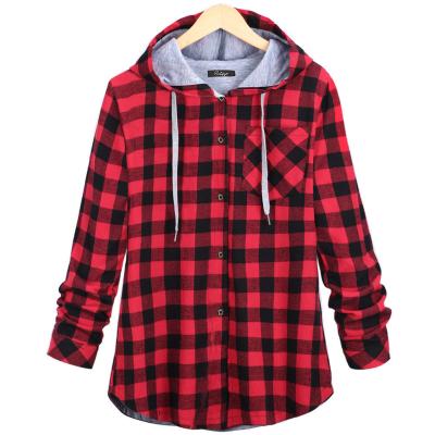 China Autumn and winter new women's clothing fashion jacket hooded cardigan ladies Anti-wrinkle casual plaid mid length for sale