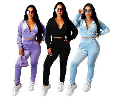 China New autumn winter anti-pilling solid color fashion zipper sports plus size women hoodie pants two-piece suit for sale