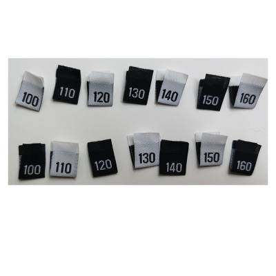 China Washable ZD Size Labels Custom Number Woven Apparel Size Labels Fold All Size Black White for sale