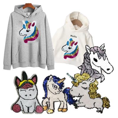 China ZD Fashion Handmade Animal Unicorn Patch Reversible Sequin Embroidery Patch For Adults Kids Blouse Clothing for sale