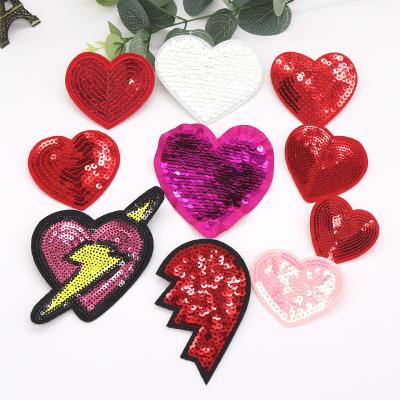 China Other ZD Style Various Sequin Glitter Heart Patches Red Embroidered Iron On Patch For Bag Denim Jacket for sale