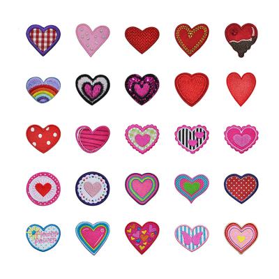 China Other Wholesale Custom ZD Red Denim Apparel Jeans Rainbow Colorful Heart Embroidery Patch for sale