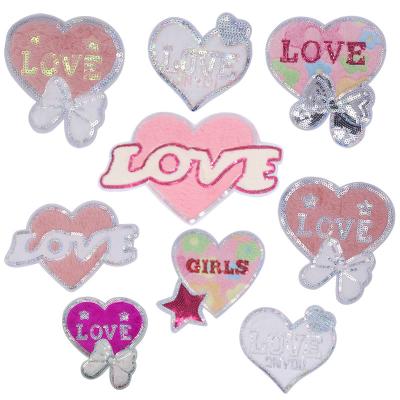 China ZD 2021 Other Glitter Girls Silver Love Heart Patches Embroidery For Women Blouse Sweatpants Patch for sale